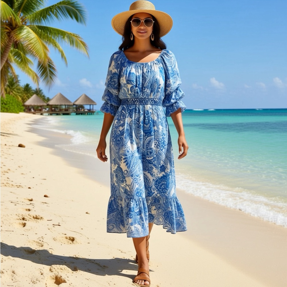 Blue and White Paisley Dress